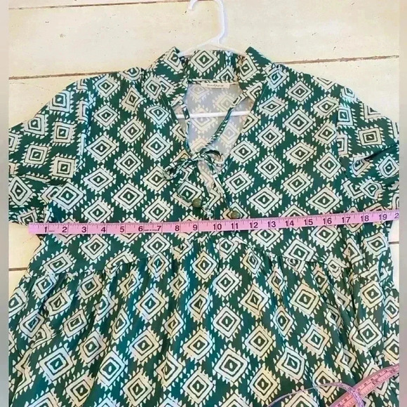 SundayUp Geometric Bohemian Dress Women’s Medium Green Midi Boho - Picture 9 of 13